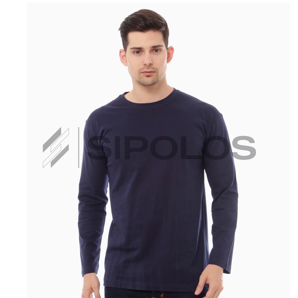Sipolos Kaos  Polos  Lengan Panjang Blue Navy Cotton 