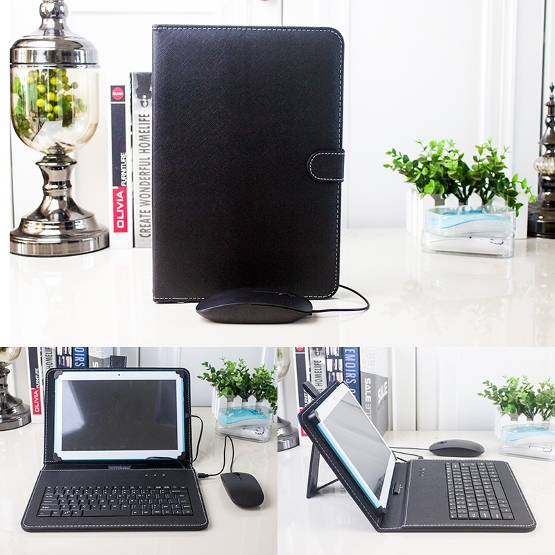 Kit Keyboard dan Mouse Berkabel untuk Tablet Ponsel Kompatibel Sistem OTG Android 4-8 Inci dengan Penutup PU Universal