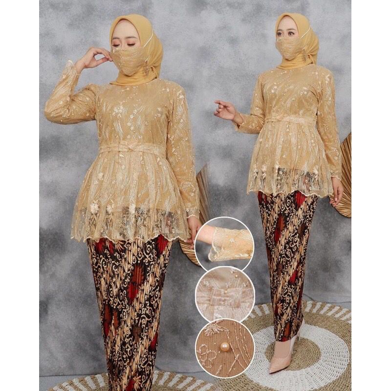 Kadai.baju / Set blouse cantika / Kebaya modern / Kebaya brukat wanita / Kebaya wisuda dan pernikahan Size M L XL XXL;