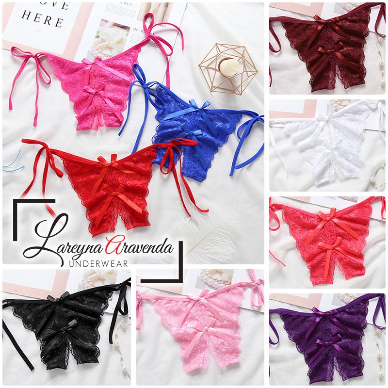 (COD) Sexy Open G String Wanita Tali Celana Dalam Transparan Thong Ukuran Besar CD020