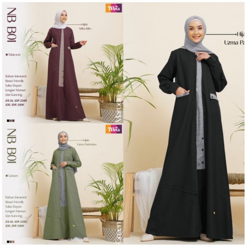 NB B01 Nibras, Gamis Nibras Hitam NB B01, Gamis Nibras Terbaru Nb B01