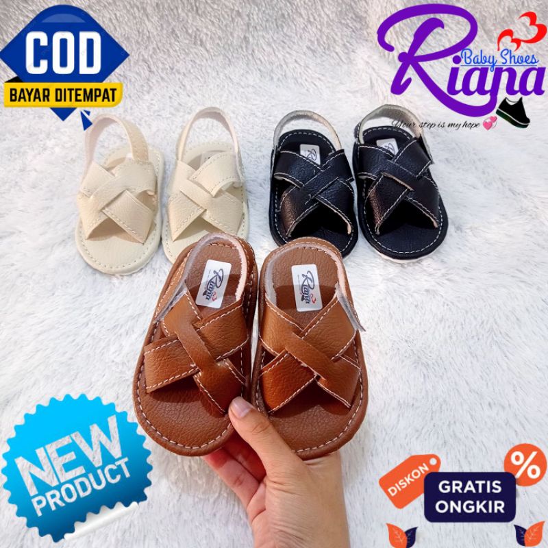 [KS32 ] Sandal bayi kulit Sintetis Silang murah terbaru usia 3-12 Bulan