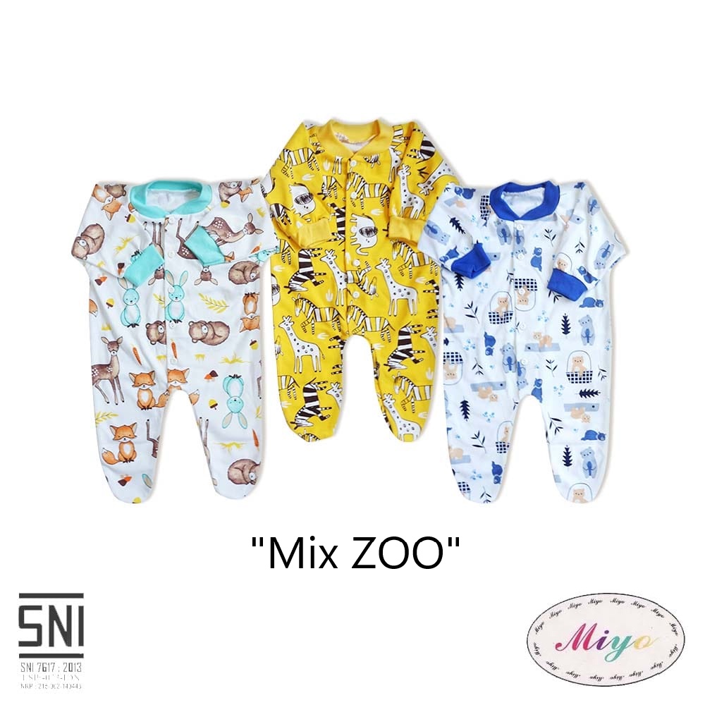 [TOMS] [BUNDLE HEMAT 3pc] MIYO - Jumper Panjang TUTUP KAKI / Baju Kodok Panjang Bayi Baru Lahir Motif PRINT Terbaru Grosir