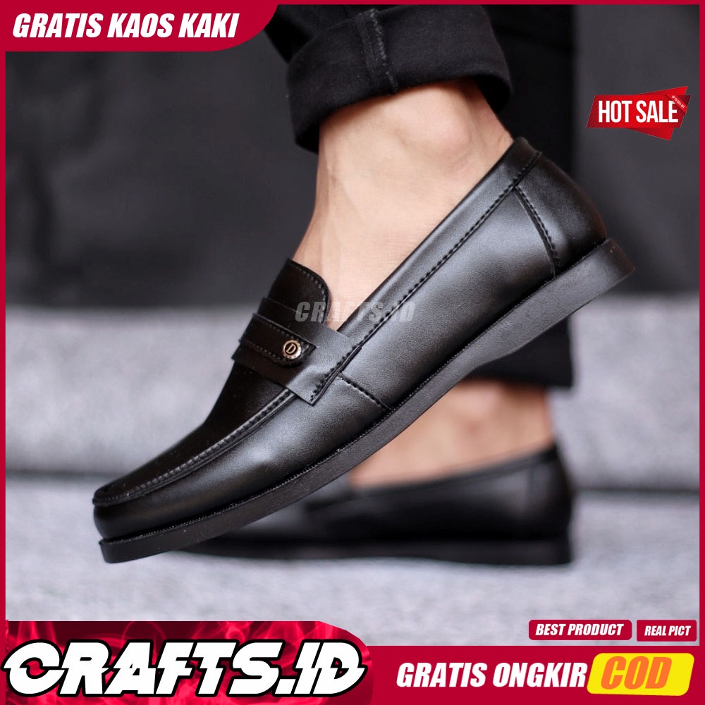 CRFTS X DTS Sepatu Slip On Pria Kulit Asli Sepatu Pria Casual Pantofel Kerja Sepatu Kasual Cowok/Cowo Santai Gaya Keren Kekinian AntiSlip Termurah