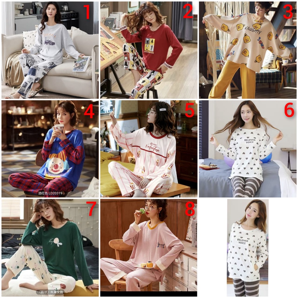 Baju tidur piyama lengan panjang celana panjang bahan kaos import PPkaos60