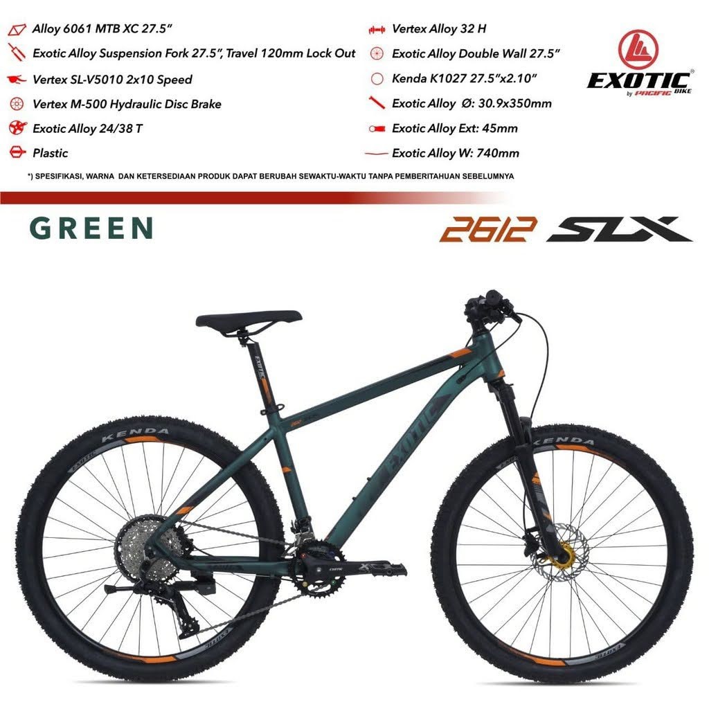 Sepeda Gunung Exotic ET2612SLX 27.5" x 2.10" MTB Alloy 2x10Sp Fork LO Travel 120mm Hydraulic DB