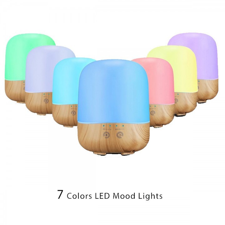 H19 Wooden Humidifier Aroma Diffuser 7 Color LED Light 300ml Brown