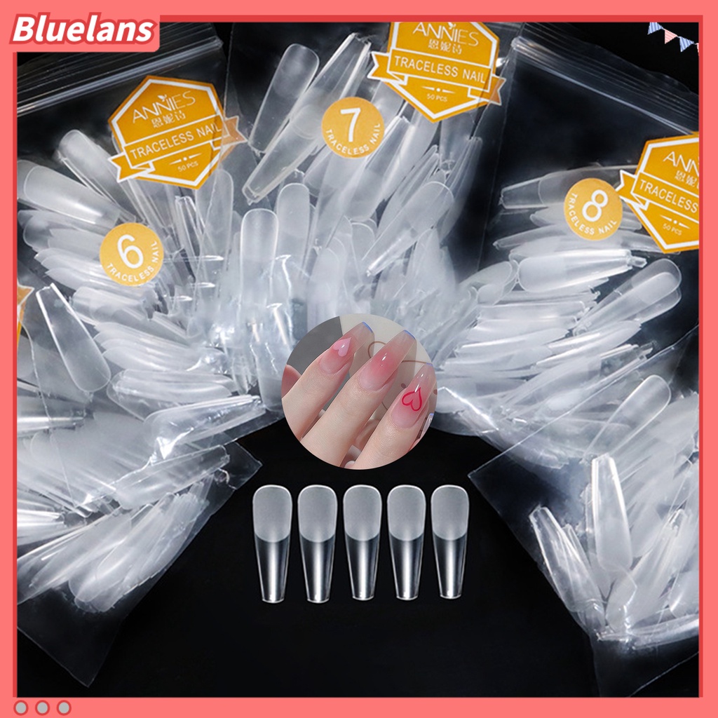 Bluelans 50Pcs / Kantong Kuku Palsu Bentuk T Transparan Ultra Tipis Tahan Lama Untuk Wanita