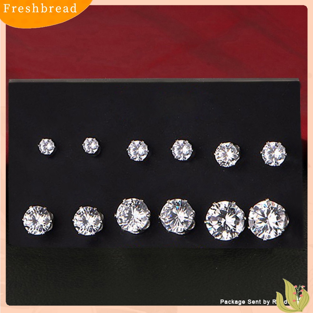 [Fresh] 6 Pasang Anting Tusuk Zircon Cubic Zircon Bentuk Mahkota untuk Wanita / Hadiah Natal