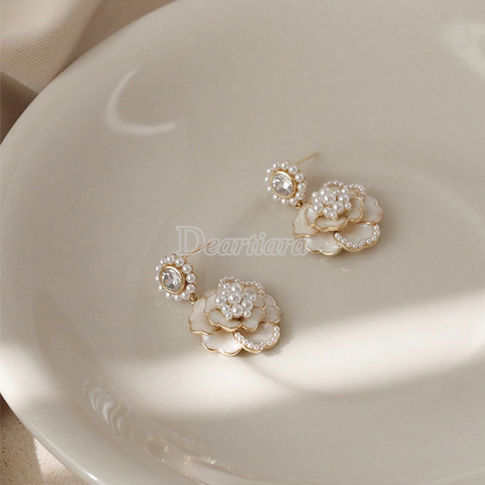 Pearl Camellia Earrings Temperament Earrings Silver Needle Stud Earrings Women