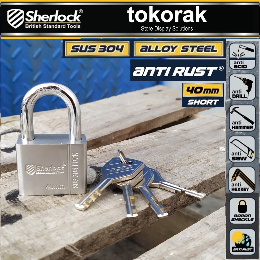 GEMBOK STAINLESS 304 ANTI RUST 40MM PDK SHERLOCK - GEMBOK ANTI KARAT