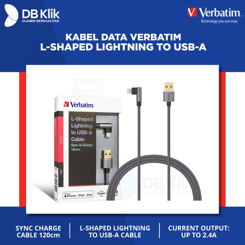 Kabel Data Verbatim L-Shaped Lightning to USB A 120cm - Verbatim 66191