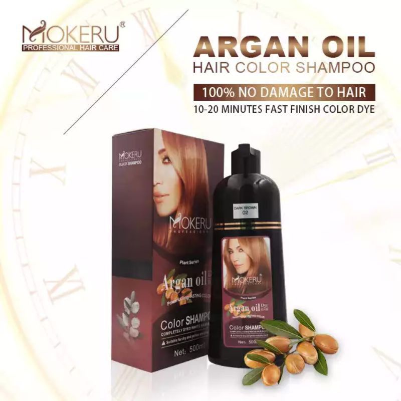 Original Mokeru Shampoo Argan Oil / Shampoo Semir  Pewarna Rambut Herbal 500ml