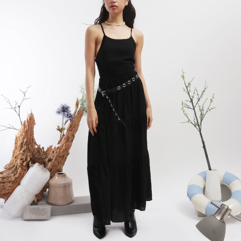 REISE EAST COAST DRESS // Dress Terusan Baju Wanita Women Backless Checkered Dress Maxi Dress Pink h