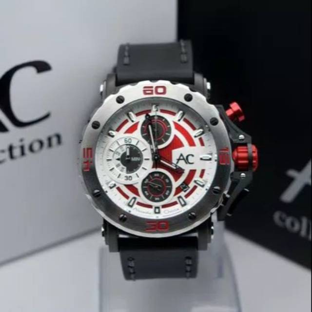Jam Tangan Pria Alexandre Christie AC 9205 Silver Black List Red Original Garansi Resmi 1 Tahun