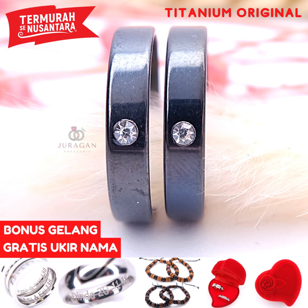 [UKIR NAMA + BOX HATI] Cincin Couple BUCIN Titanium M42 BONUS Gelang Couple