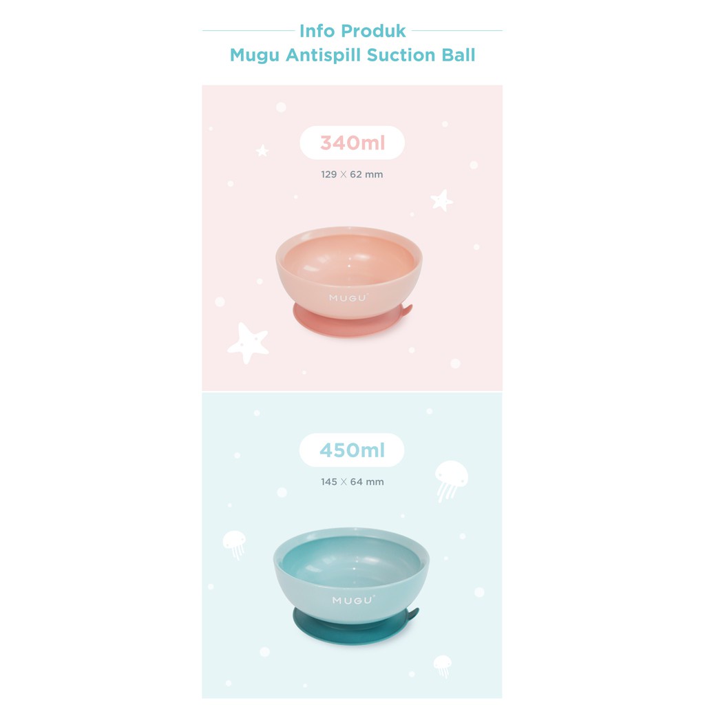 MOOIMOM MUGU - Suction Bowl Mangkok Makan Bayi Anak Anti Tumpah 340ml dan 450ml / Mpasi Peralatan Makan Bayi