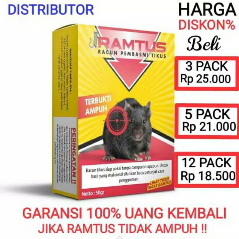 Racun Tikus RAMTUS Mati Kering Jebakan Perangkap Tikus Paling Ampuh dan Mematikan 50gr
