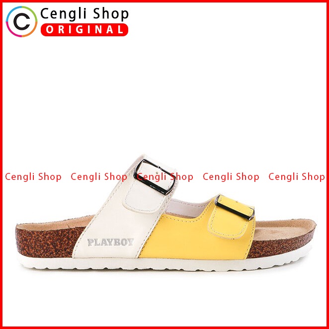 SANDAL SLIDE PLAYBOY WANITA ORIGINAL CASUAL BRANDED ASLI KUNING PLW01