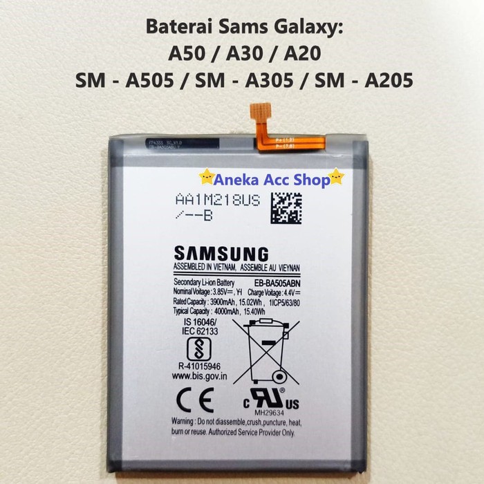 Battery Batre Baterai SAMSUNG A50 A505 A30 A305 A20 A205 EB-BA505ABN