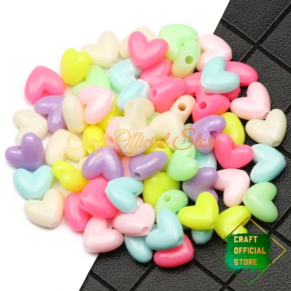 60 Pcs Manik Mote Love Pastel Bahan Kerajinan DIY