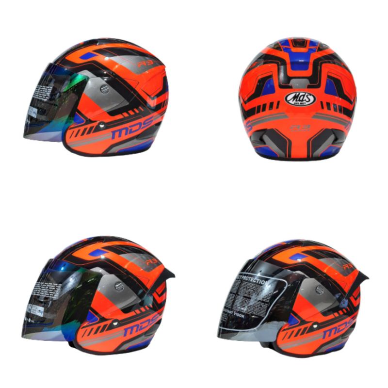 Helm MDS Sport R3 Race Red Fluo Paket Ganteng Model 2 Vision SNI Murah
