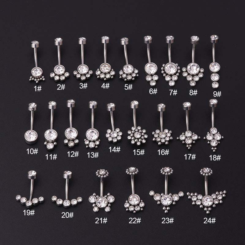 1 Piece 14Gauge Curved Barbell Belly Button Ring Navel Piercing Stainless Steel with Rhinestone