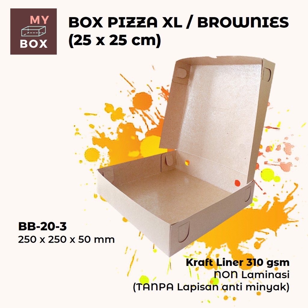 

BOX DUS KARDUS KOTAK PIZZA KUE ROTI BROWNIES (XL) BB-20-3 25x25x5 cm KRAFT 310 gsm NON LAMINASI