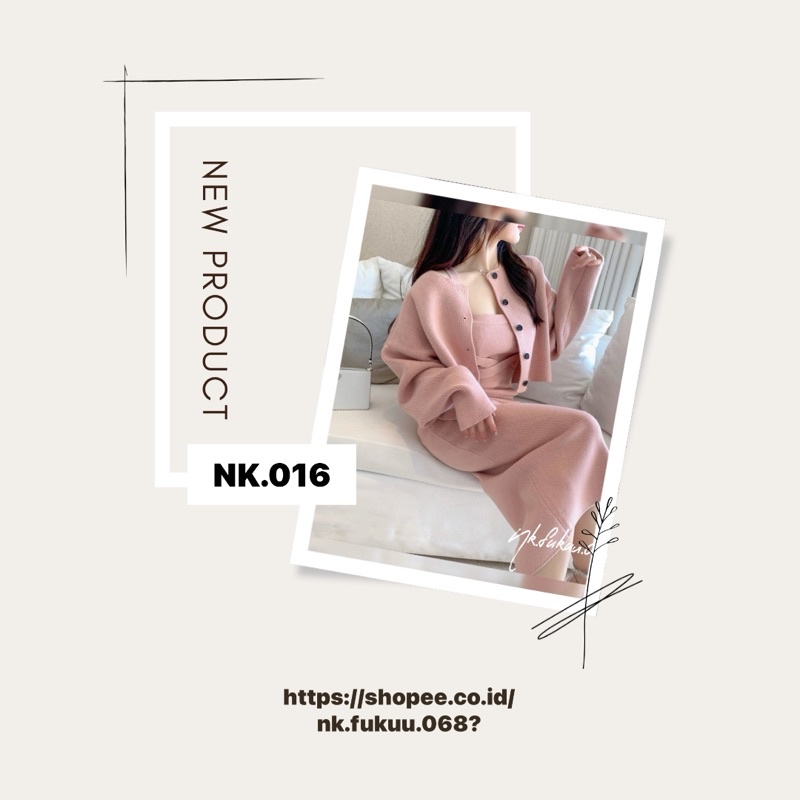 Nk.OS016 One set korean midi dress dengan rompi // midi dress // dress import // dress rajut premium