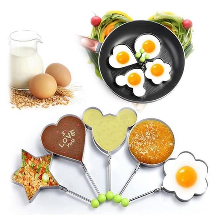 Cetakan Telur Puding Cetakan Kue Cake Oven Cetakan Telur Mata Sapi Goreng Bentuk Love Bintang Bunga Panda Stainless Steel