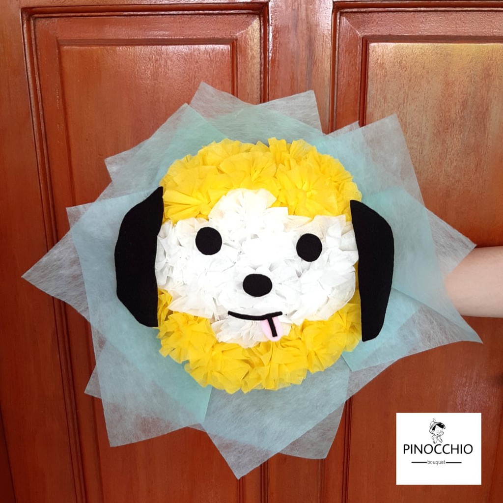 BUKET BUNGA WISUDA KARAKTER CHIMMY BTS, UK 25 CM, BISA CUSTOM