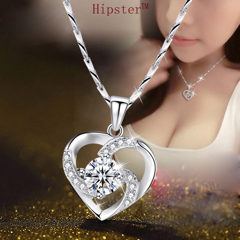 Fashion New Natural Ruby Heart Pendant Diamond-Studded Necklace