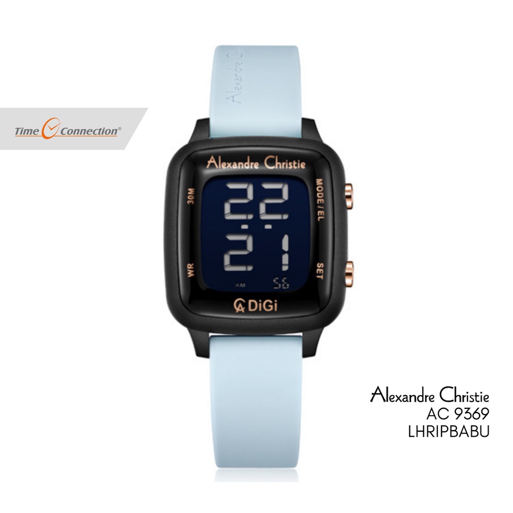 Alexandre Christie AC 9369 LHRIPBABU Biru Hitam Original / Jam Tangan Wanita Digital Karet / Blue Ru