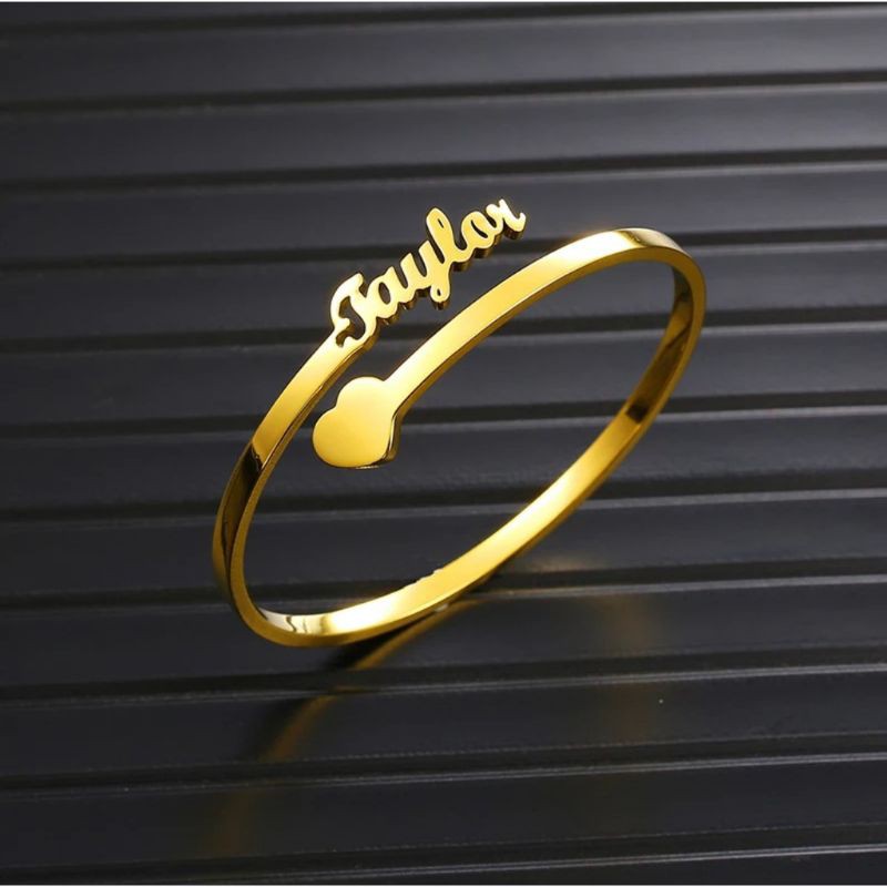 Gelang nama titanium anti karat wanita lapis emas aksesoris cewek-fashion perempuan