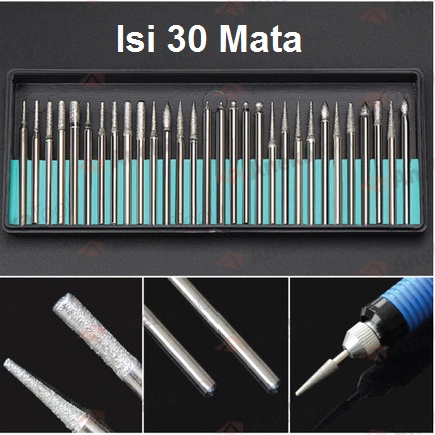 Set 30 Pcs Mata Bor Grafir Kikir Batu Cincin Diamond / Mata Tuner Diamond Set 30 Pcs Mata Gurinda Mini Grinder Diamond - Mata Bor Intan Mata Bor Grafir / Diamond Mounted Pointer Set Mata Tuner Carbide