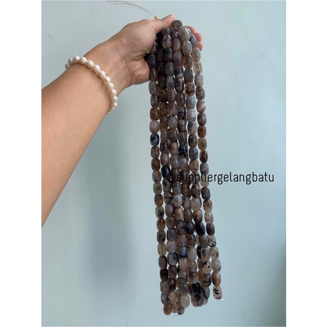 batu alam Penden tabung rhodolite hitam putih 2 x 1,5 cm berserat akik