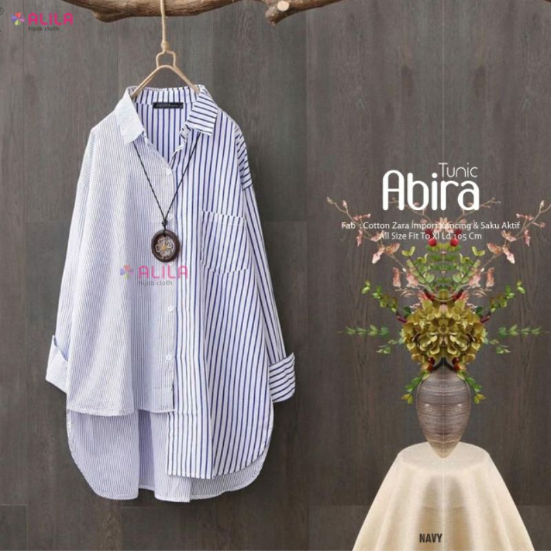 (COD) Abira Long Tunik Salur Hitam Putih / Navy Tunic Salur ld 105 Motif by Alila