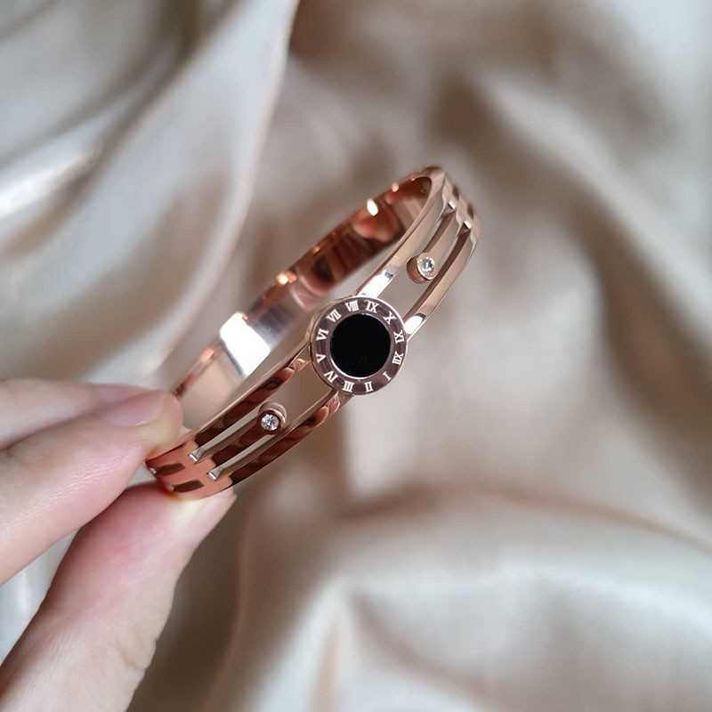 gelang bangle wanita kualitas bagus bahan titanium tidak luntur rose gold mawar emas impor murah