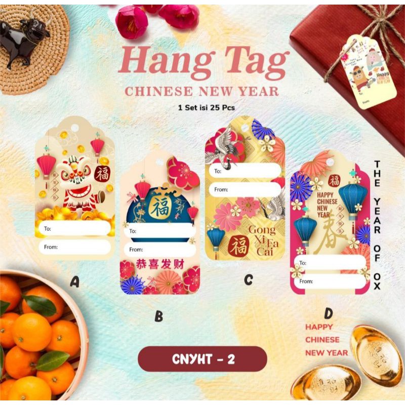 

Hang tag kartu Ucapan Label Kotak Hampers Imlek CNY kerbau cow