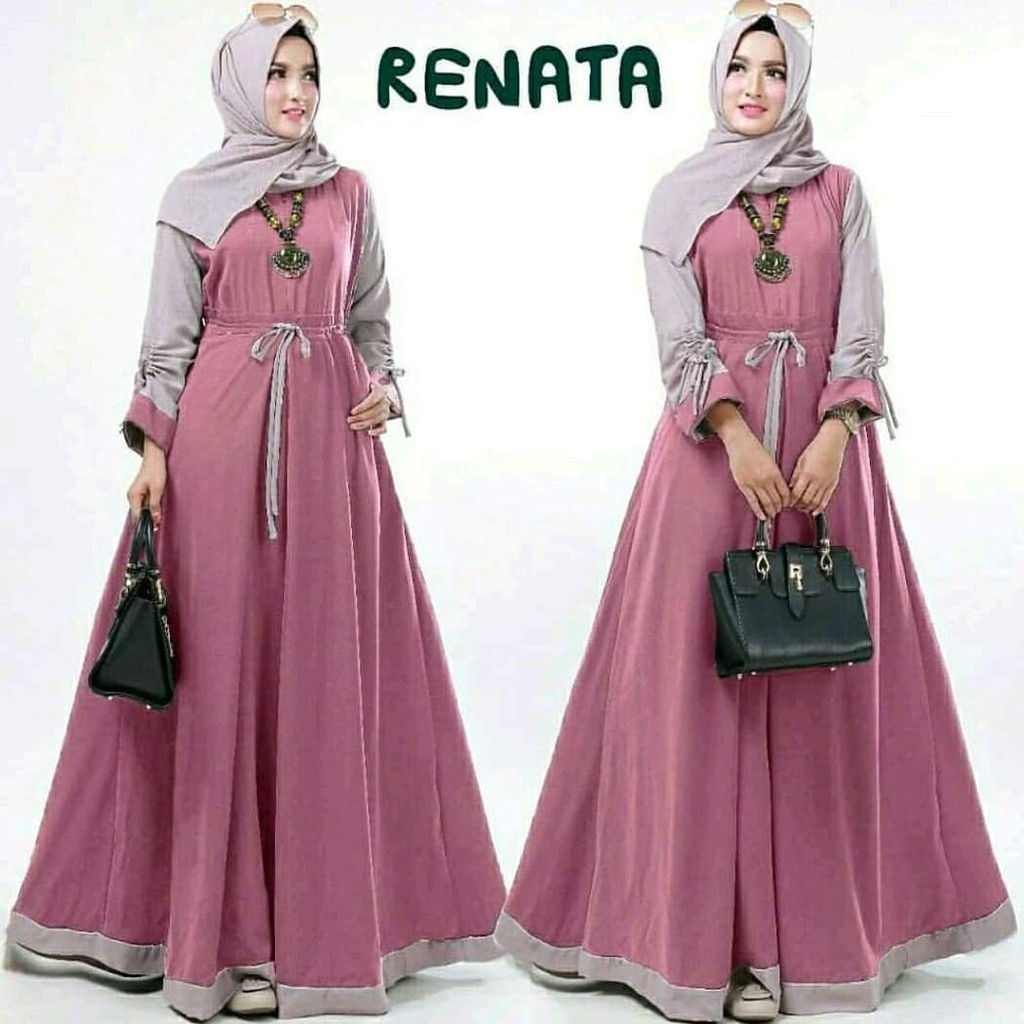 Renata Dress muslim/Busui Resleting Depan/Tanpa Hijab/bisa Cod-4