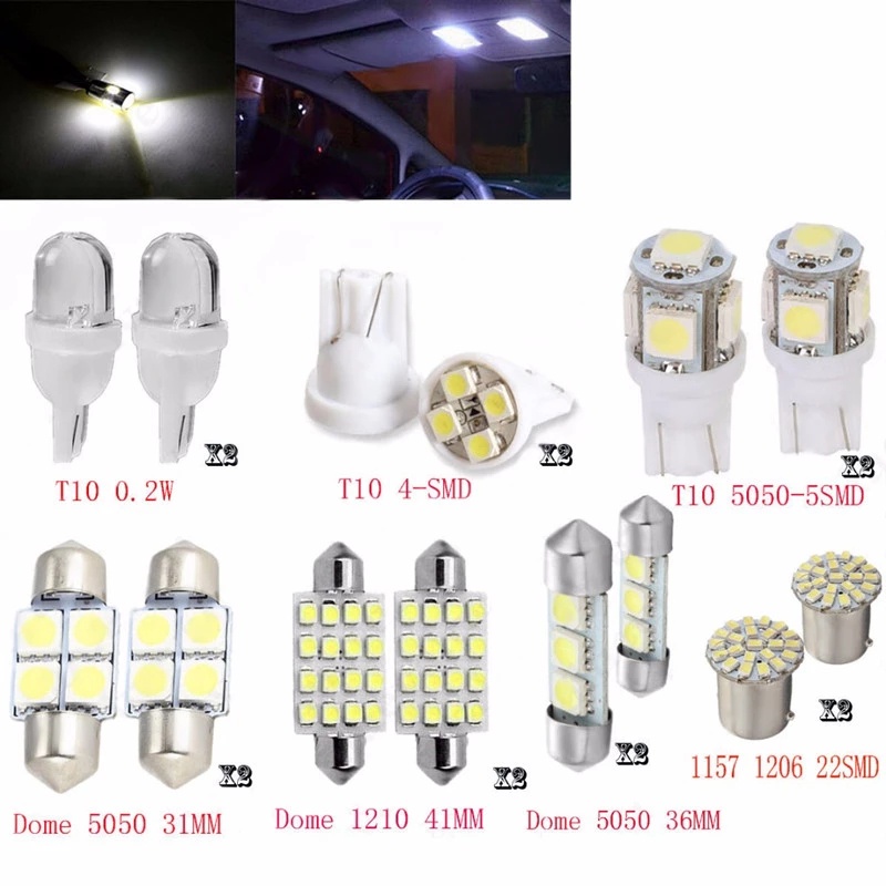 14pcs White LED 1157 T10 31 36mm Car Interior Light Kit Set /  Auto Map Dome License Plate Door Lamp Set