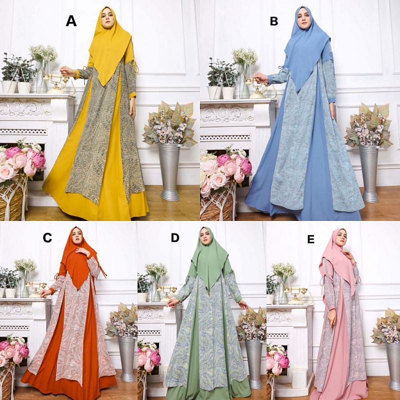 Gamis / maxy jeans Polka Ori TrQ / WIDURI SYARI BY IRNA (PO 27 SEPTEMBER)
