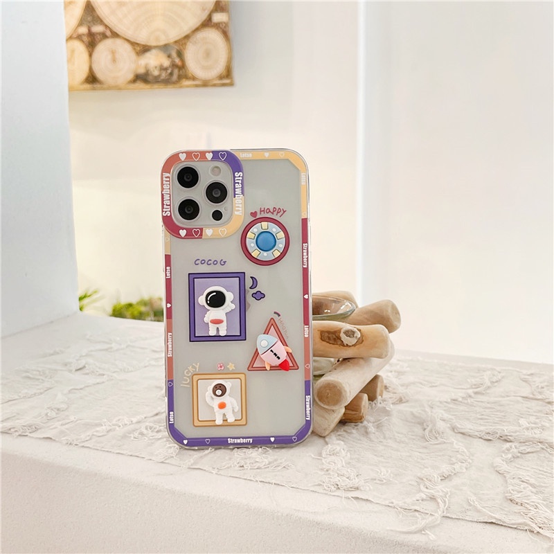 3D Pola Astronot Casing iPhone 11 12 13 Pro Max ProMax 7 8 Plus X Xs XsMax Ponsel Case Soft Case Tmt