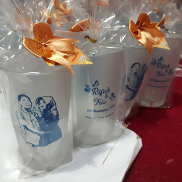 Souvenir gelas doff sablon tinggi 12cm
