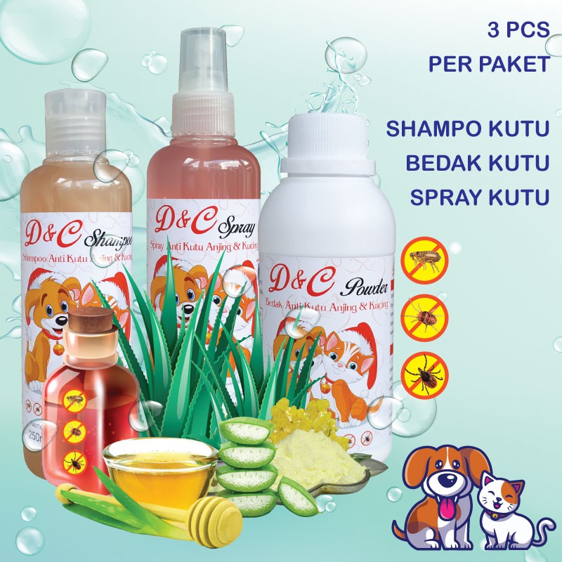 Shampo Kutu Kucing + Spray Kutu Kucing + Bedak Kutu Kucing Paket Anti Kutu Kucing D&C