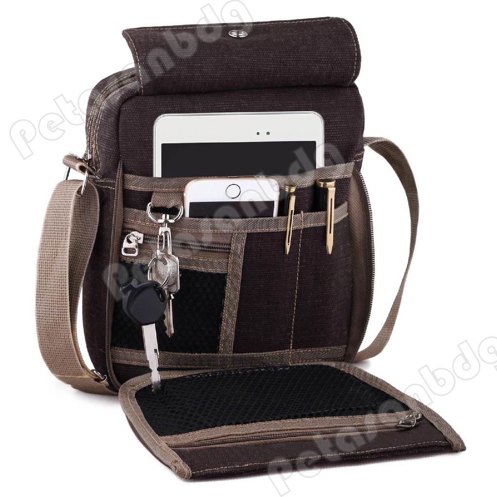 PTS -Braun Fox Douglas Canvas Multifunction Travel Satchel Messenger Shoulder Bag - Coklat Tua