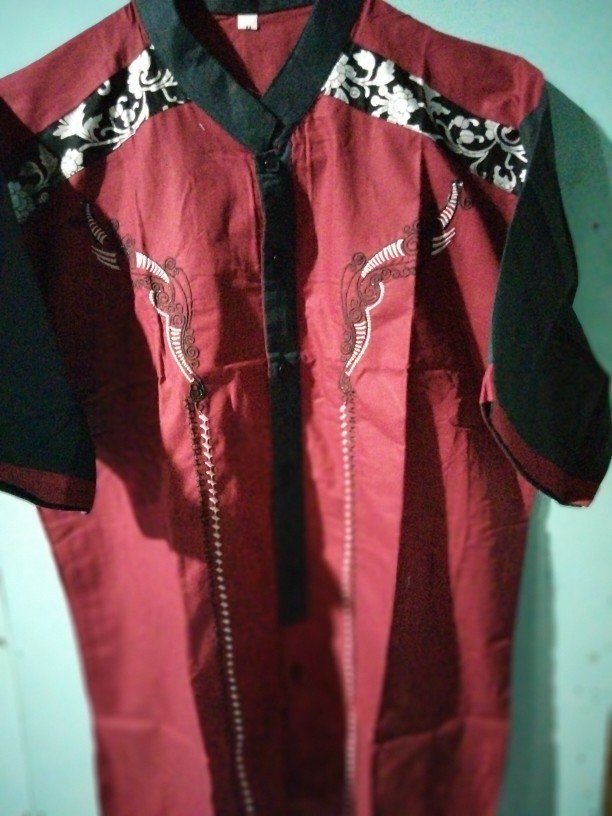 Kemeja Hem Pria Kombinasi Batik Pekalongan Black Red Chain