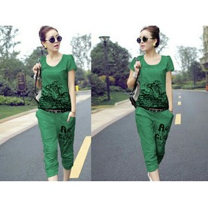 pakaian wanita setelan atasan+celana warna hijau