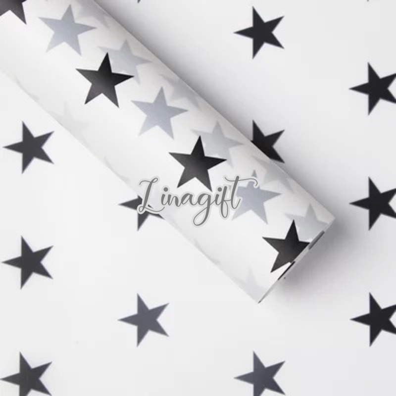 ( 5 Lembar ) STARS PATTERN - FLOWER WRAPPING PAPER KOREAN CELLOPHANE - KERTAS BUKET BUNGA BINTANG MOTIF FLORIST