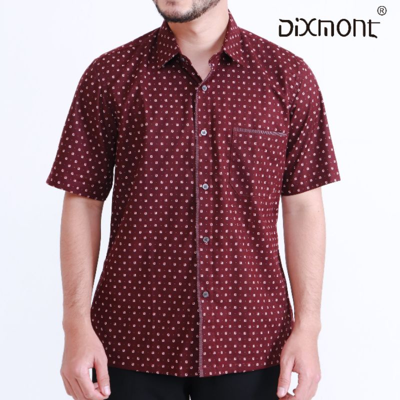 Dixmont Kemeja Pria Basic Formal Motif Lengan Pendek Hem MS02421